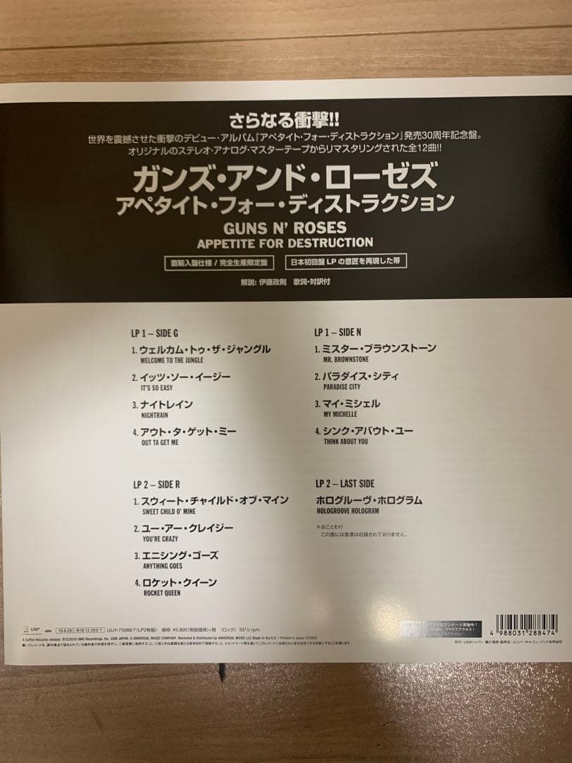 【値下！】ガンズアンドローゼズ アペタイト30周年記念版　レコード2枚組