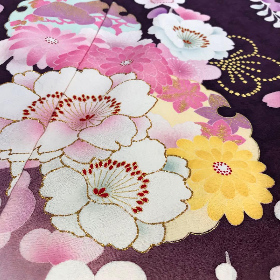 新品未使用　振袖 　未仕立て　 仮絵羽 　紫系　桜　梅　菊　リメイク