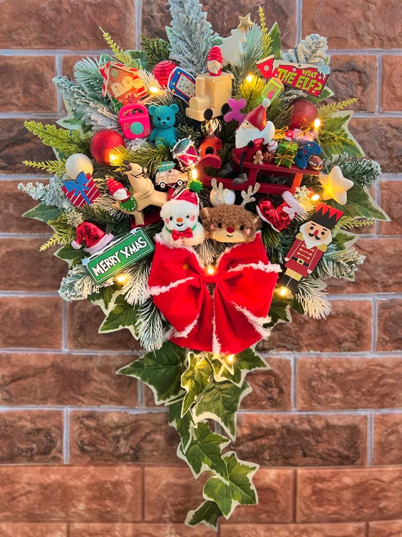 専用 光 特大 クリスマスリース スワッグ風 ハンドメイド