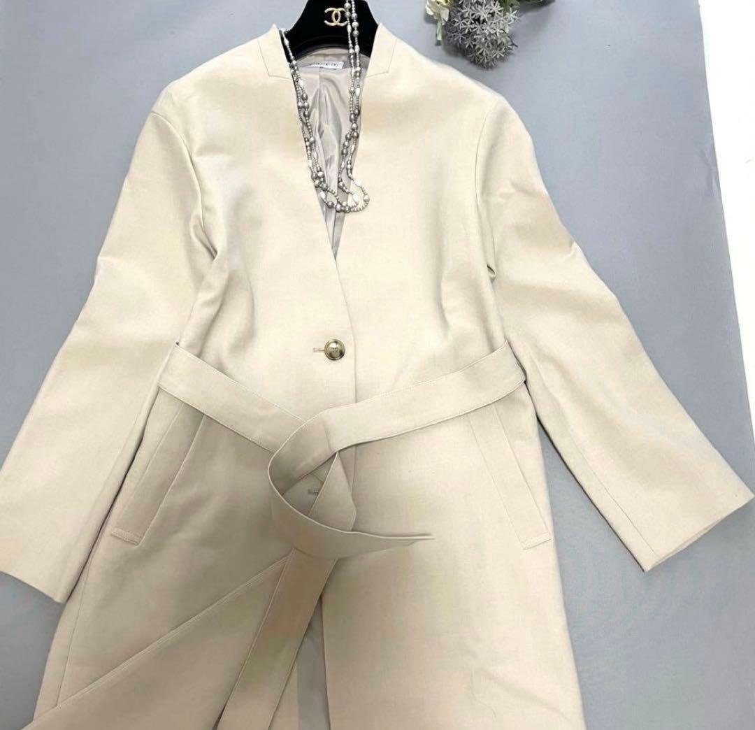 【美品】プラステ ノーカラーコート サイズS ベージュ