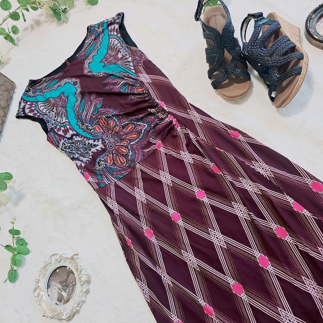 美品✨ETRO　エトロ　総柄ストレッチワンピース　パープル系　44サイズ