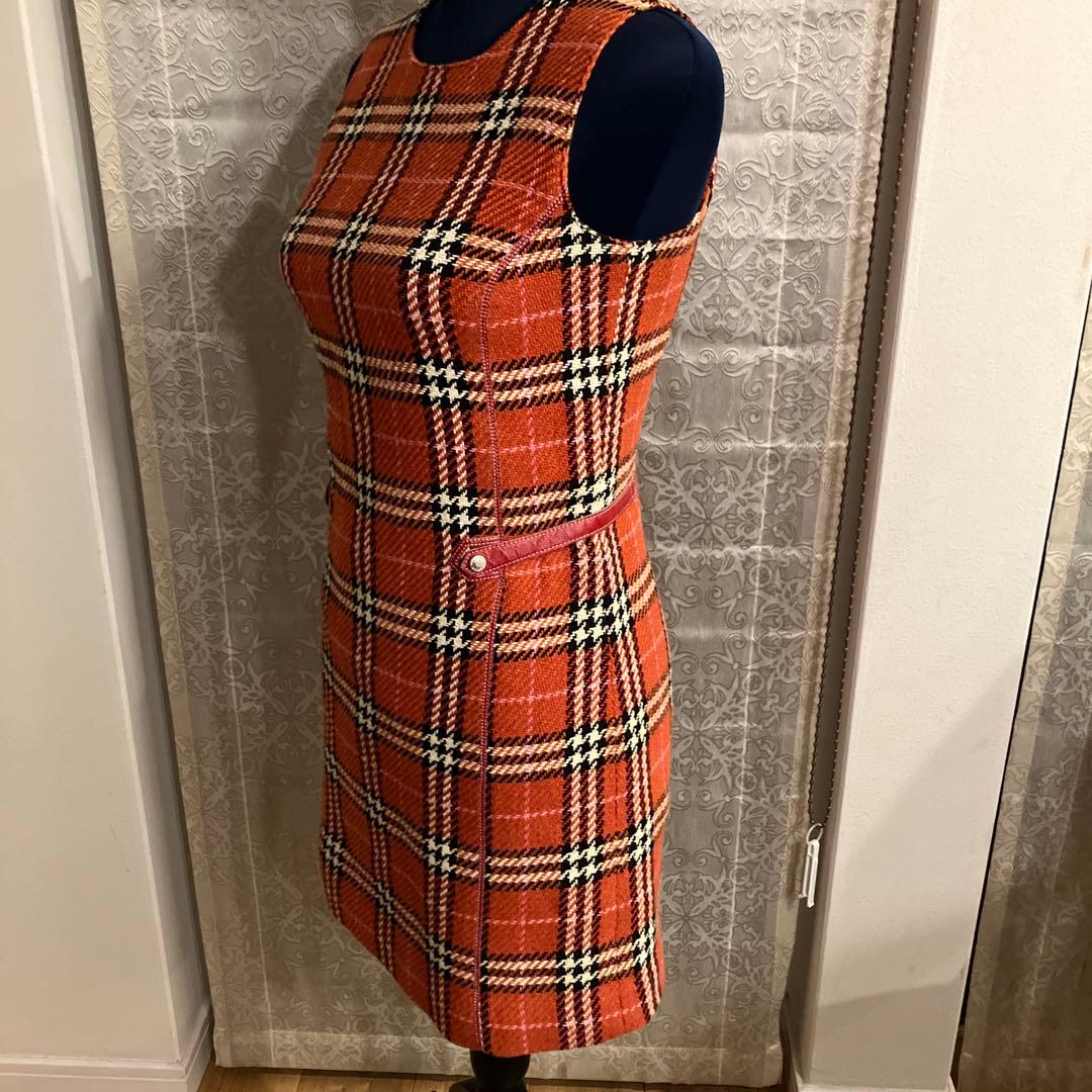 Burberry Londonオレンジ系チェック ノースリーブワンピース　38