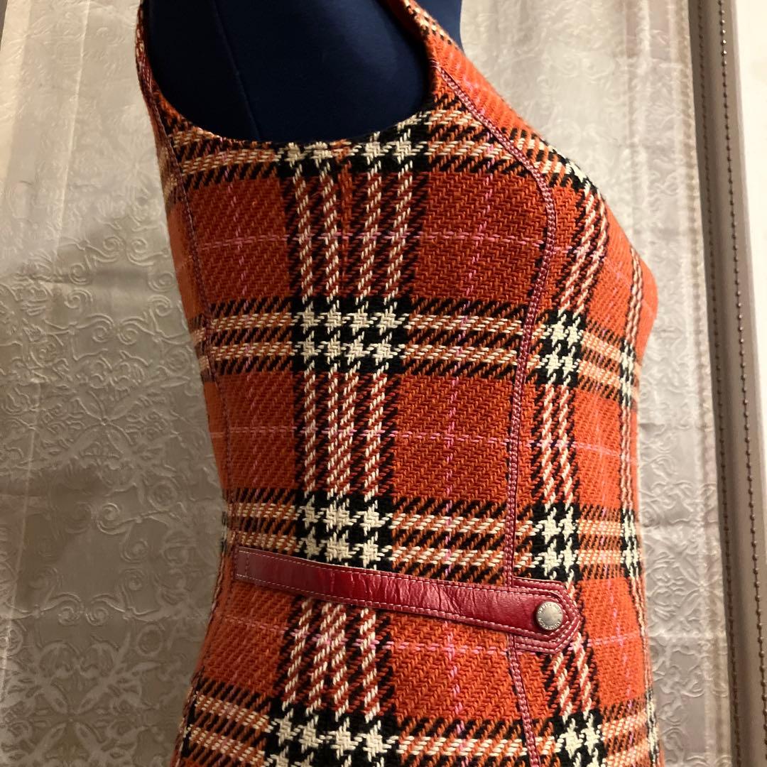 Burberry Londonオレンジ系チェック ノースリーブワンピース　38