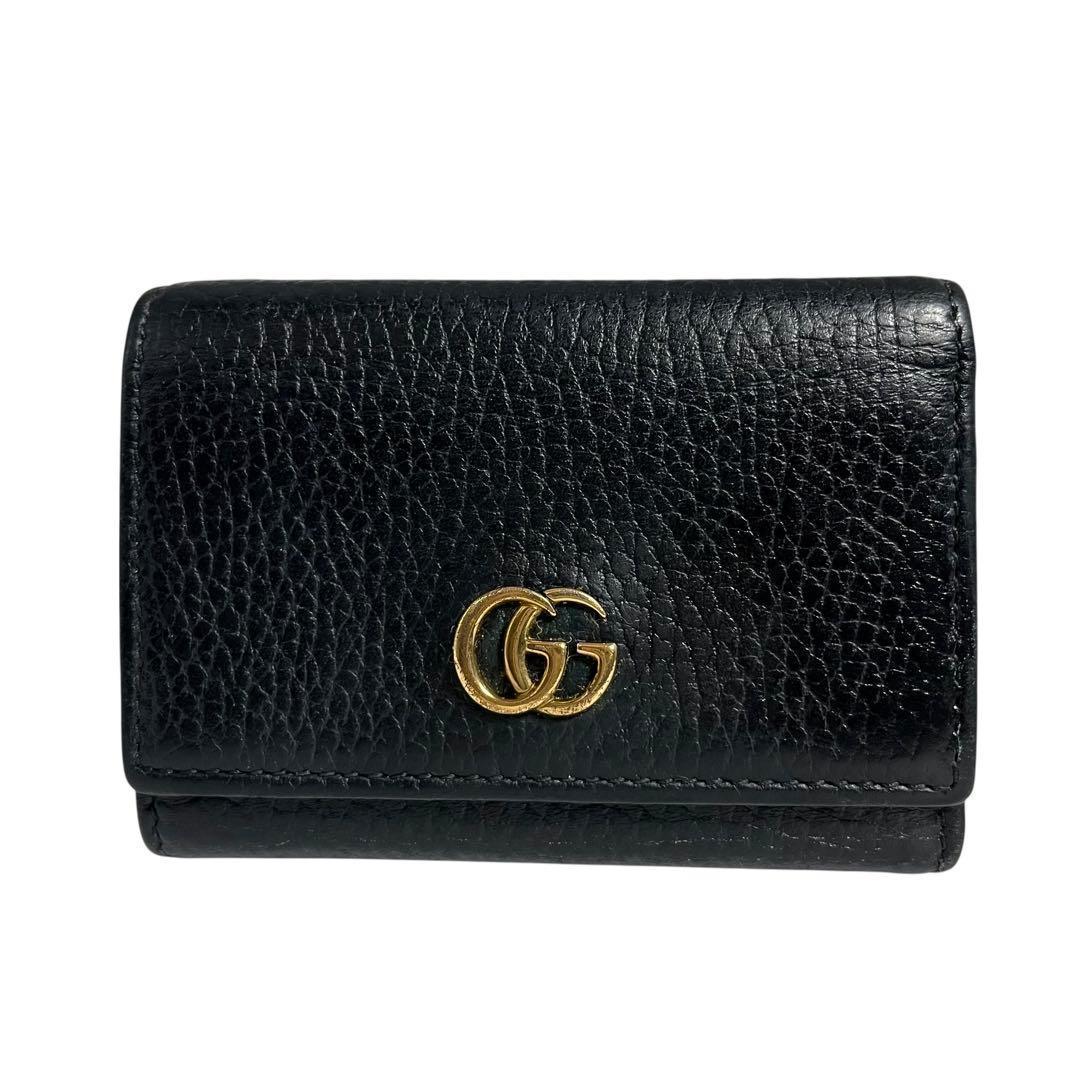レア✨グッチ 三つ折り財布 GGマーモント レザー ロゴ金具 黒
