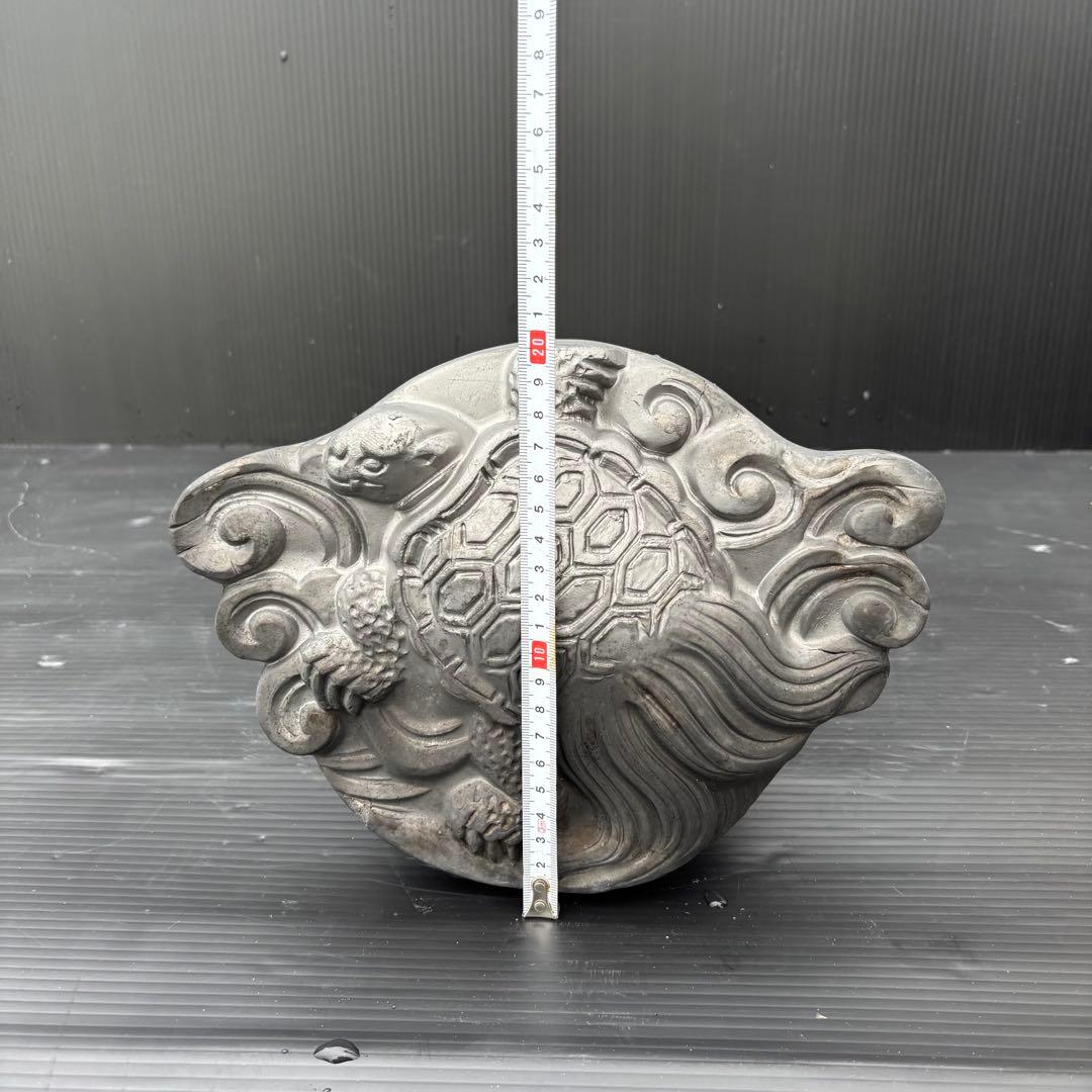 鶴亀巴瓦（つるかめともえがわら）2本セット 鬼瓦 古瓦 アンティーク インテリア