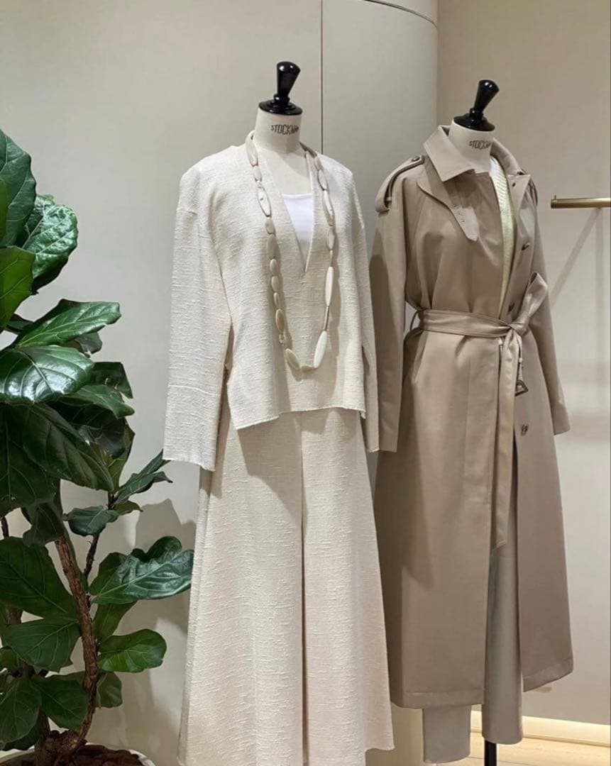 極美品✨️定価10万　エブール　コットンシルクシャンブレーステンカラーコート　濃紺