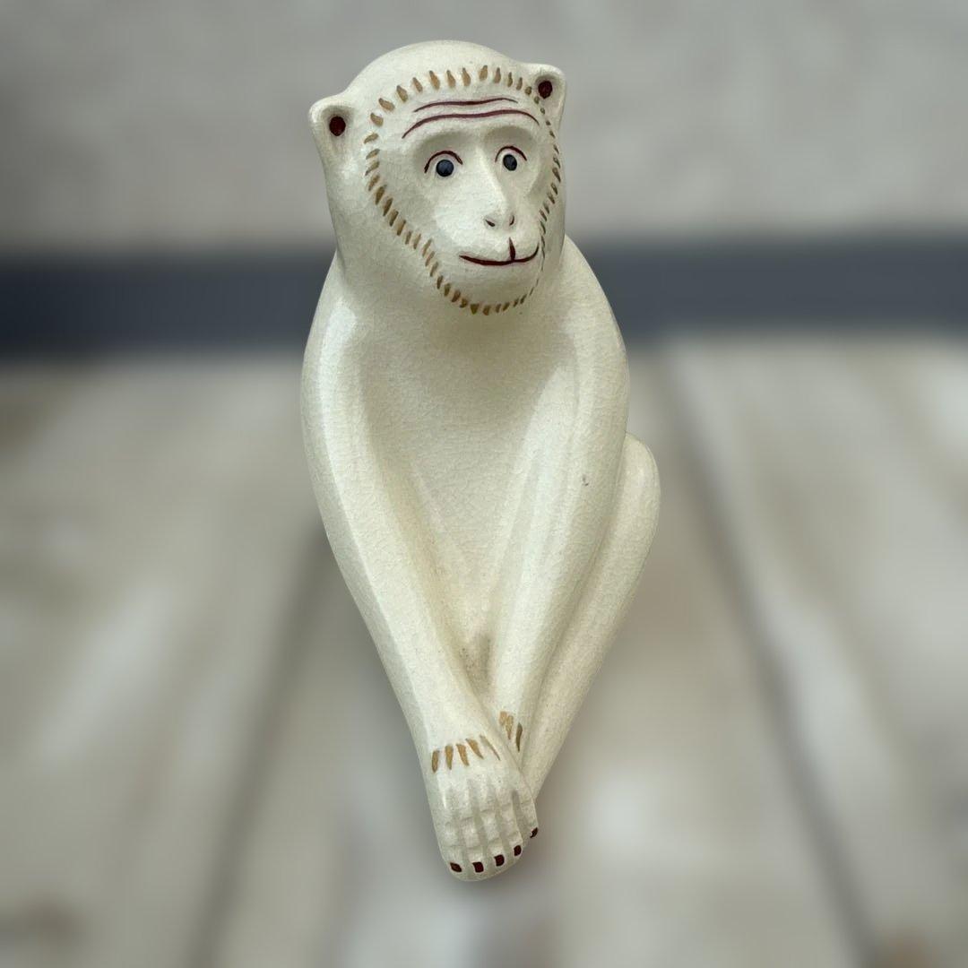 川上徹 作 【申 猿 さる】 京焼 陶器 置物 共箱付 干支 縁起物 陶磁器