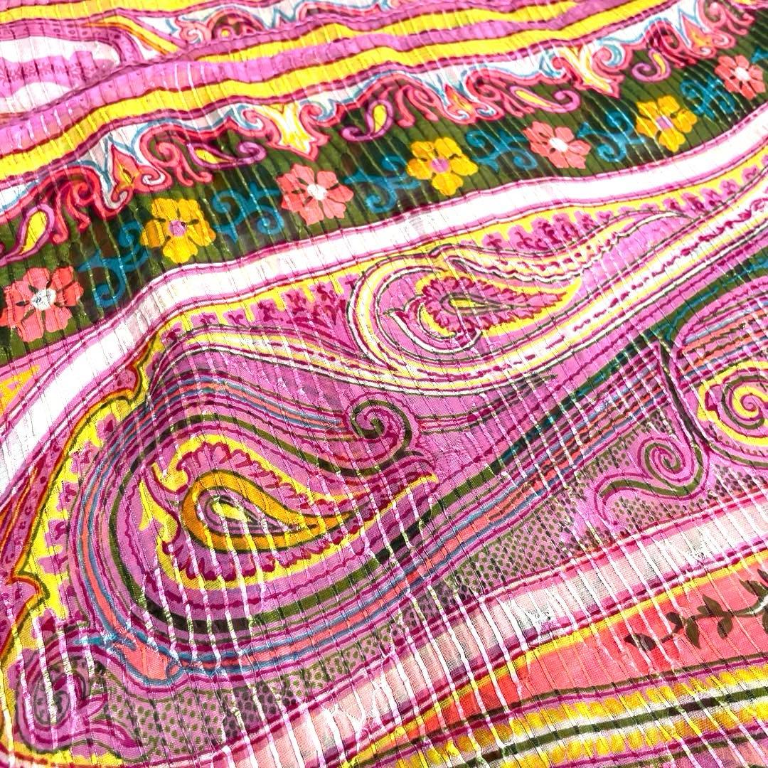 美品❗️ETRO エトロ ペイズリー柄 シルク　大判　プリーツストール　ショール