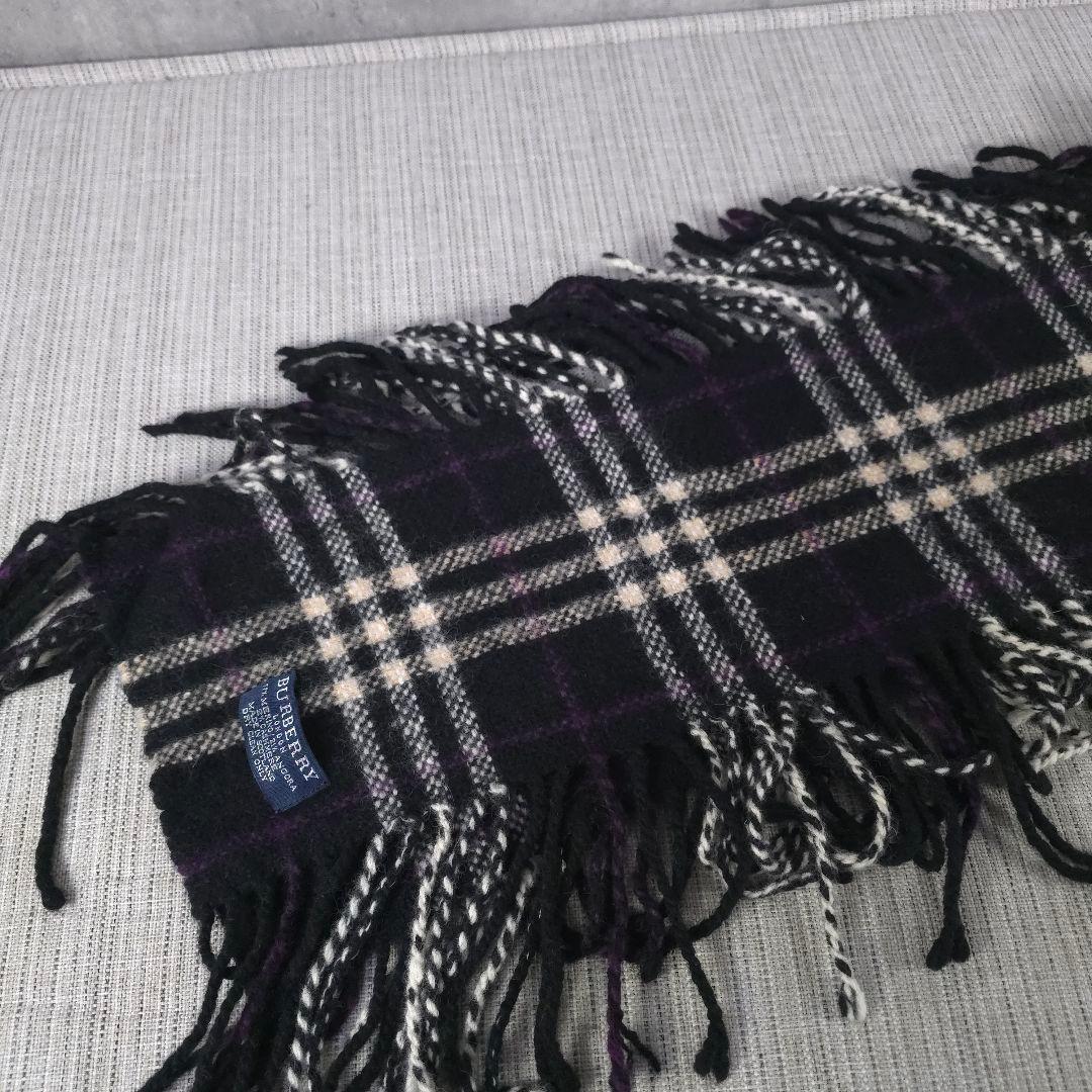 希少　美品　バーバリー　ロンドン　ノバチェック　カシミヤ混　マフラー　両フリンジ
