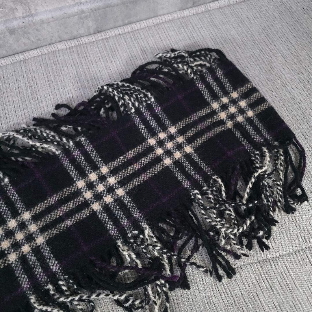 希少　美品　バーバリー　ロンドン　ノバチェック　カシミヤ混　マフラー　両フリンジ