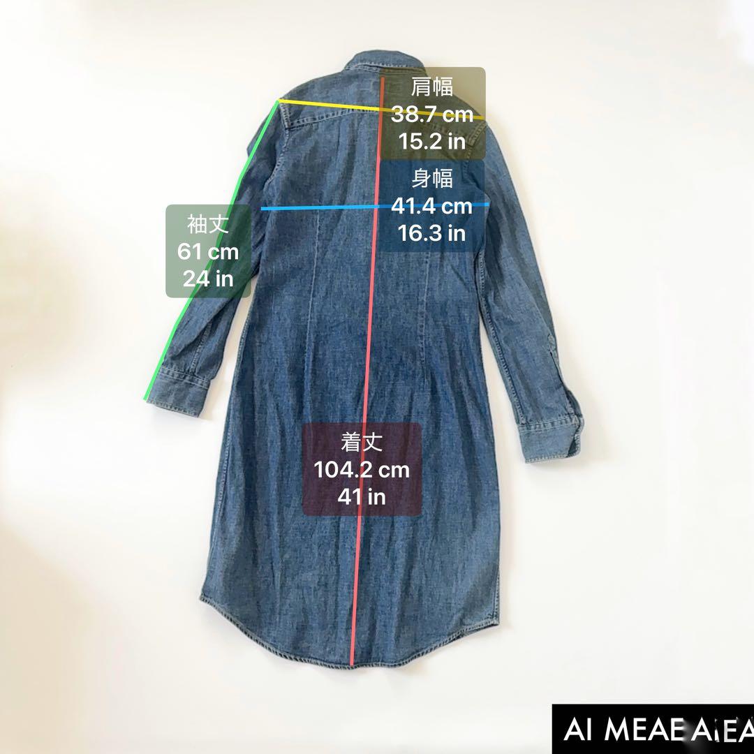ラルフローレン　デニムワンピース　ポニー刺繍　インディゴ　長袖　S〜細身M相当