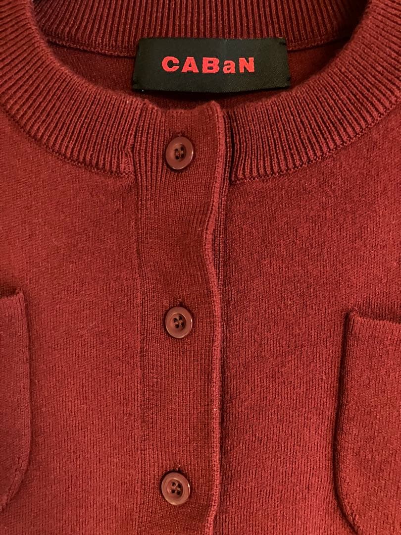 美品　CABaN コットンカシミヤクルーネックカーディガン　ボルドー　XS