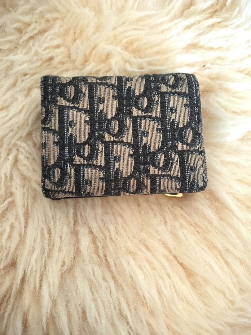 確実正規品　Dior ロゴ入り三つ折り財布 ネイビー　サドルトロッター