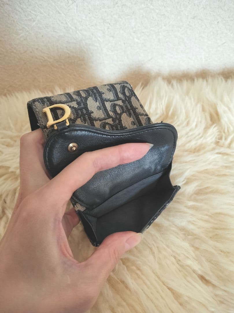 確実正規品　Dior ロゴ入り三つ折り財布 ネイビー　サドルトロッター