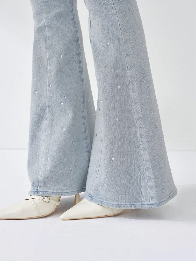 【新品】Darich ドロップビジューフレアデニムパンツ I-BLU