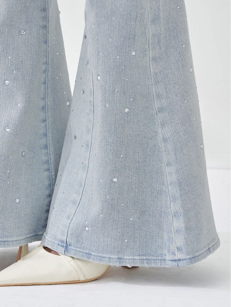 【新品】Darich ドロップビジューフレアデニムパンツ I-BLU