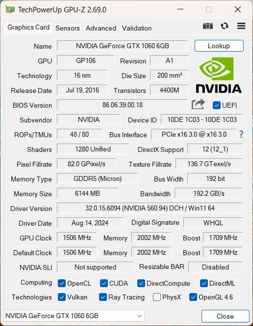 【動作確認済み】palit GTX1060 6GB