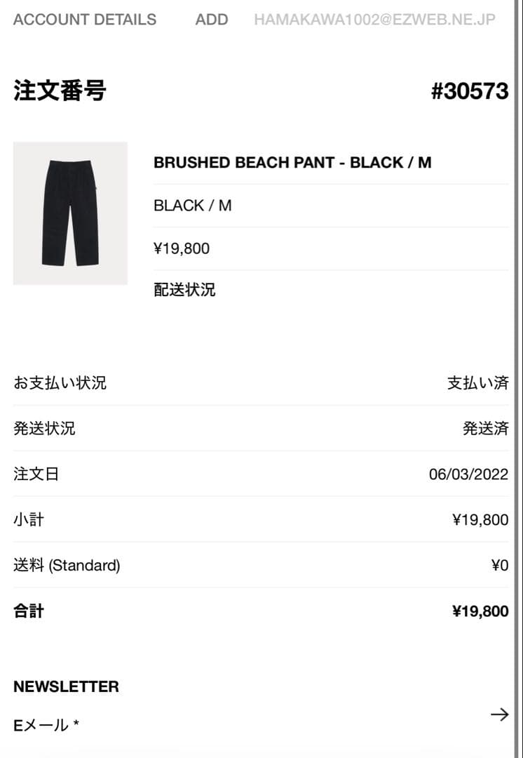 パンツ Stussy BRUSHED BEACH PANT - BLACK