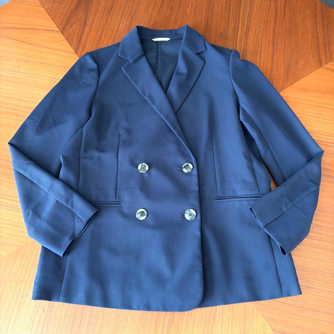 グリーンレーベル 23aw 洗えるクリスプツイルダブルブレストジャケット 紺