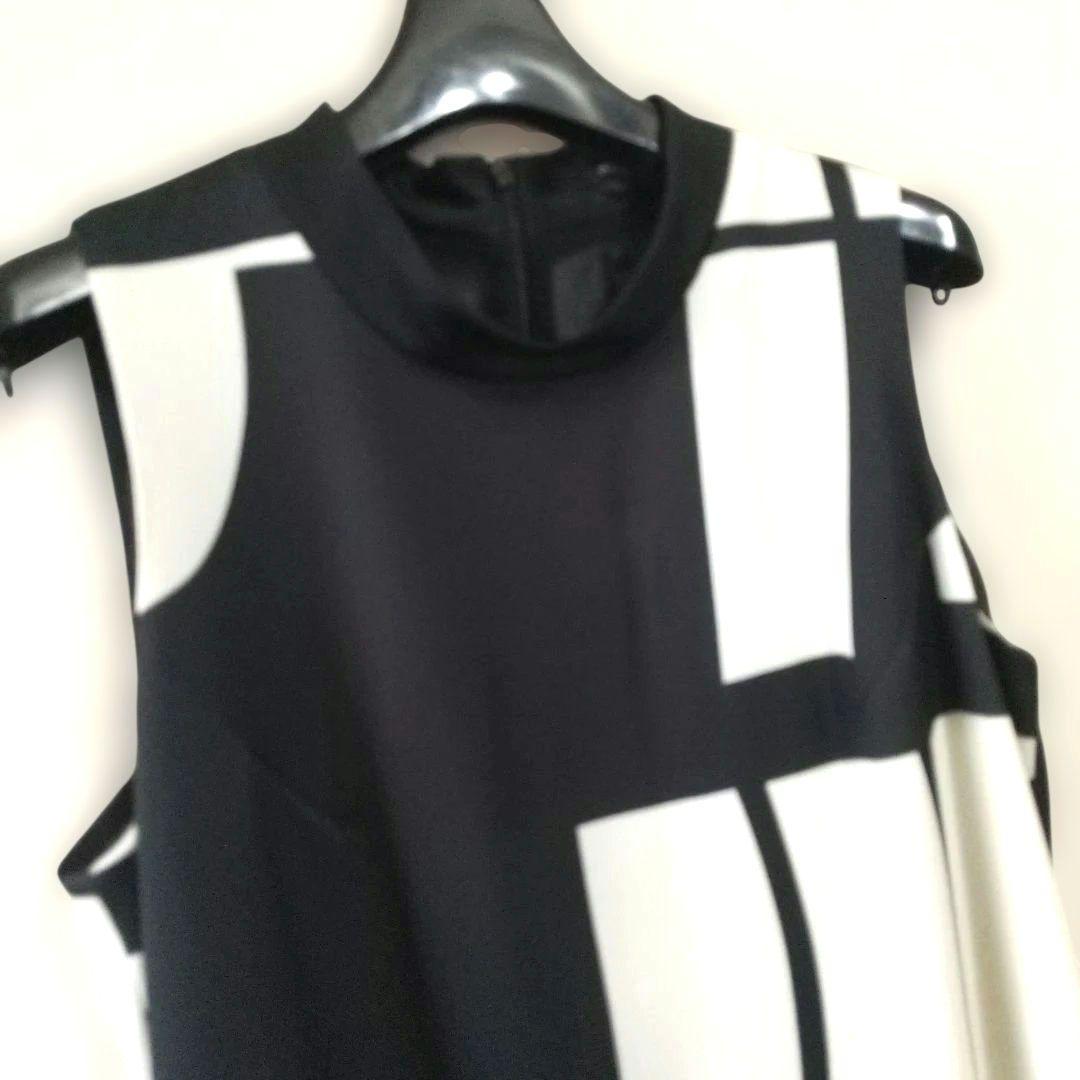 美品 Marella ノースリーブスタンドカラー ワンピース 幾何学模様