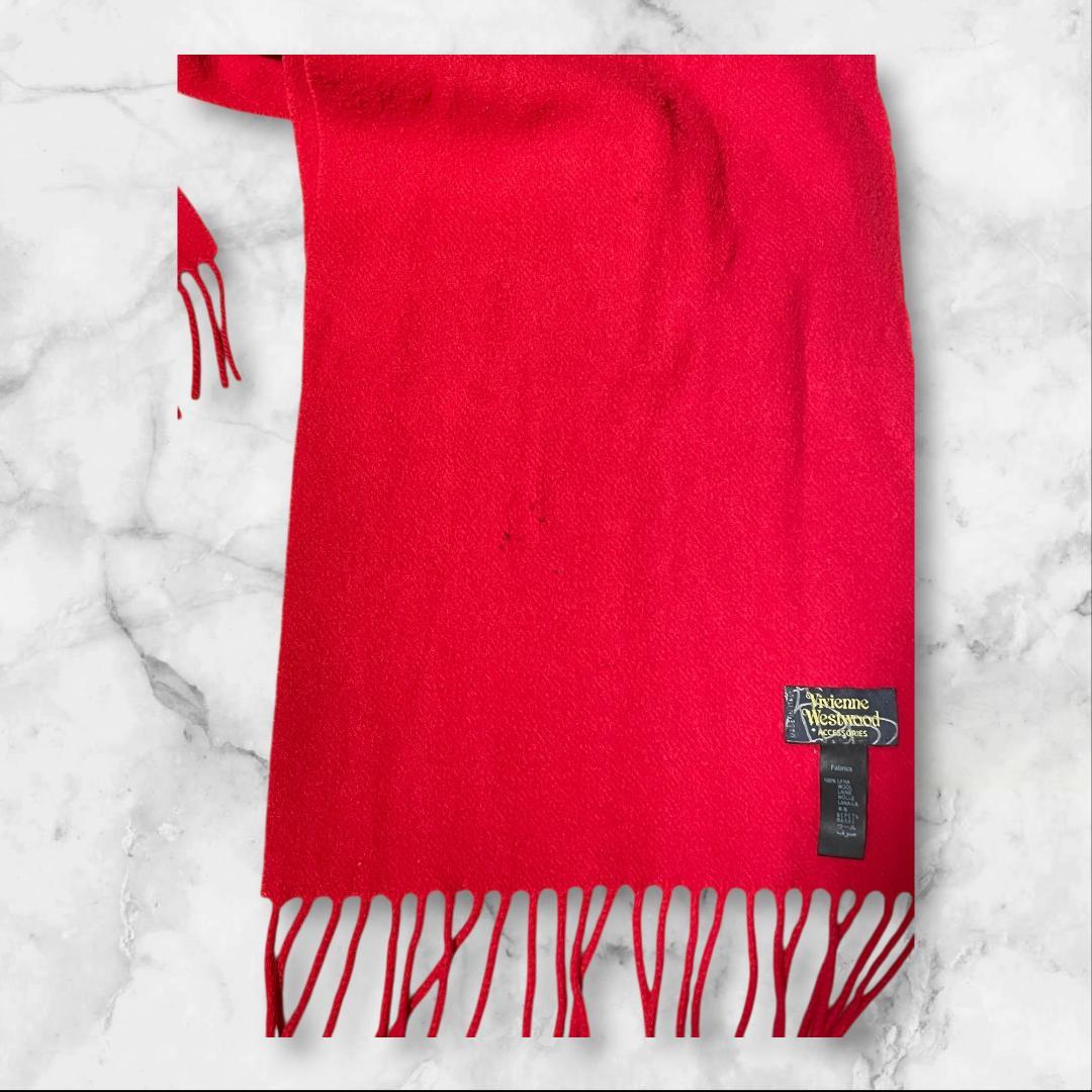Vivienne Westwood マフラー 赤 ウール100% 刺繍ロゴ