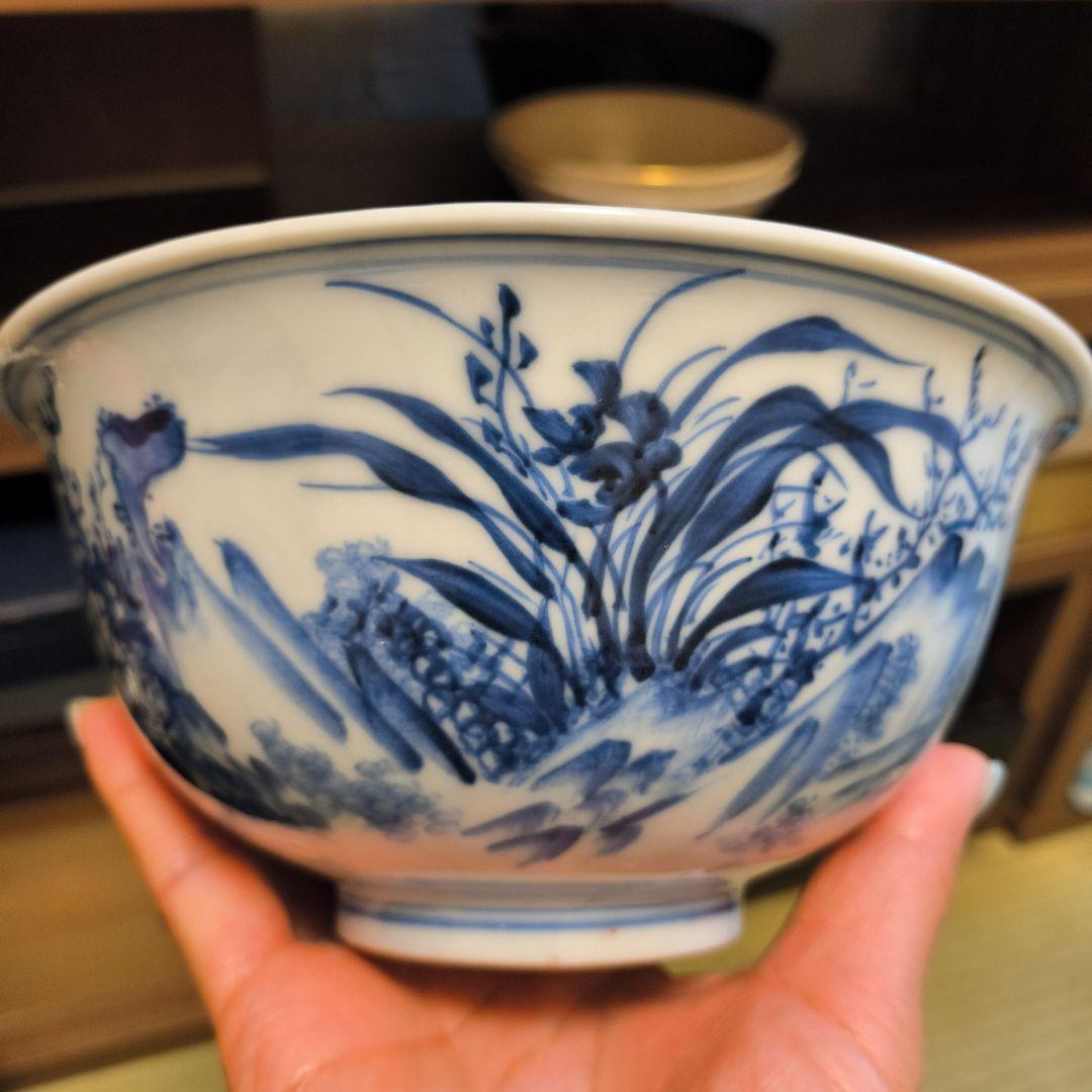 染付 山水図 大碗 青花 手描き 中国美術 アンティーク