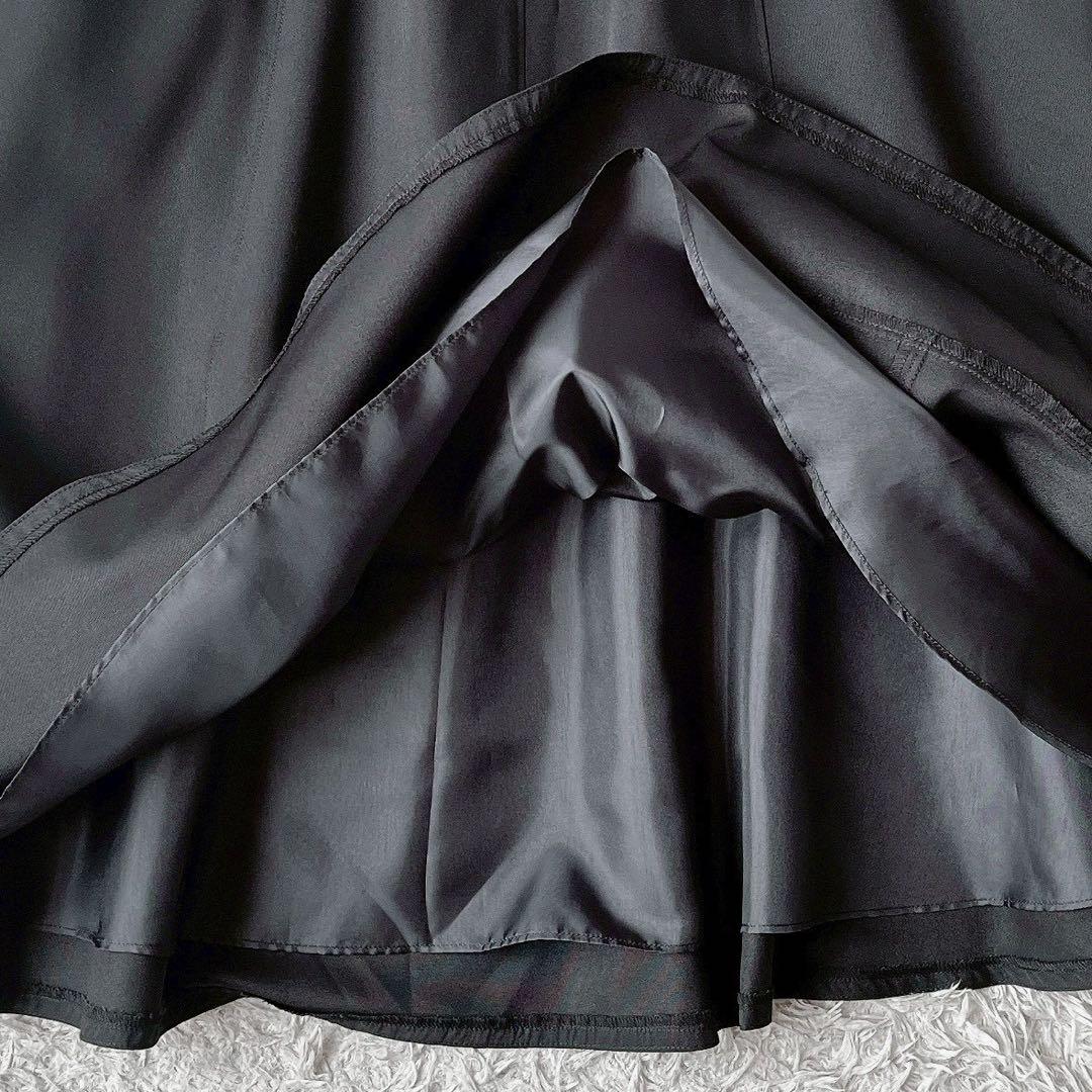 【美品】エムズグレイシー タックフレアスカート リボン付ロング丈 黒24年モデル