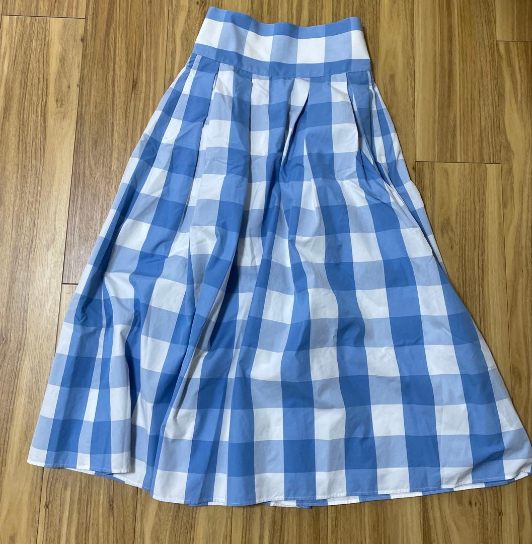SEVENTEN ロングスカート　水色　ギンガムチェック