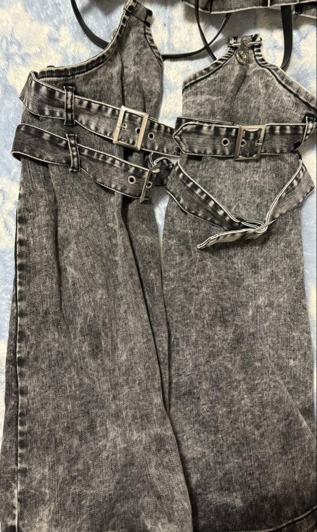 REFLEM レフレム レッグカバー付きレイヤードデニムショートパンツ グレー