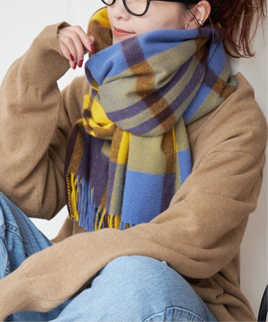 ラス1!新品 Joshua Ellis カシミヤ 70cm大判ストールイエロー