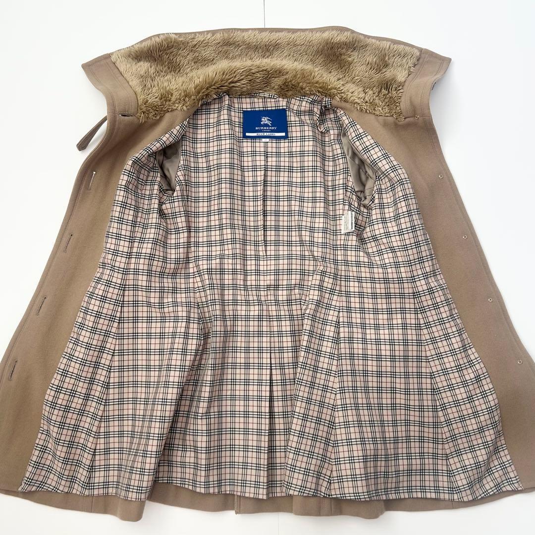 BURBERRY ファー付きロングコート　キャメル　ノバチェック　ベルト　36