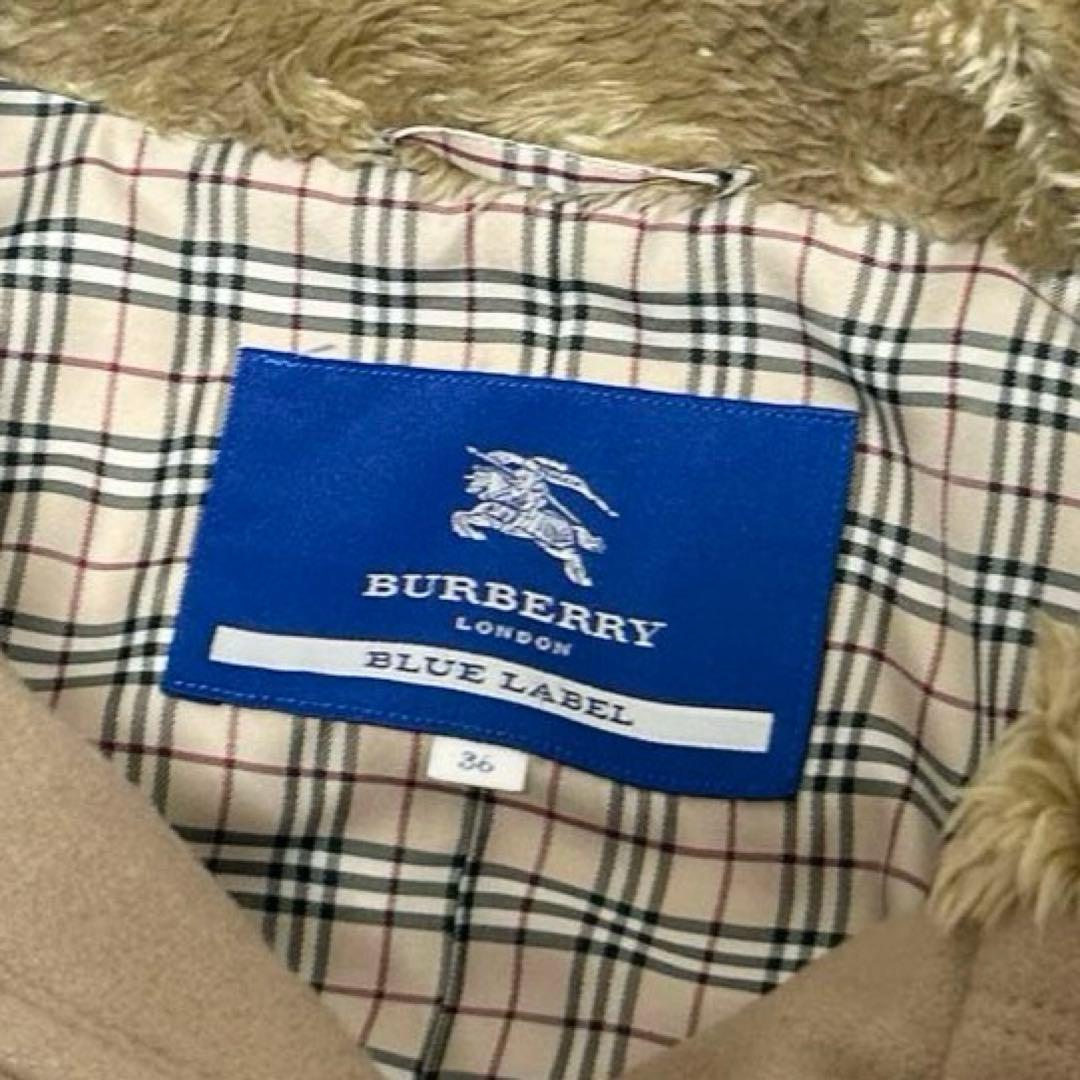 BURBERRY ファー付きロングコート　キャメル　ノバチェック　ベルト　36