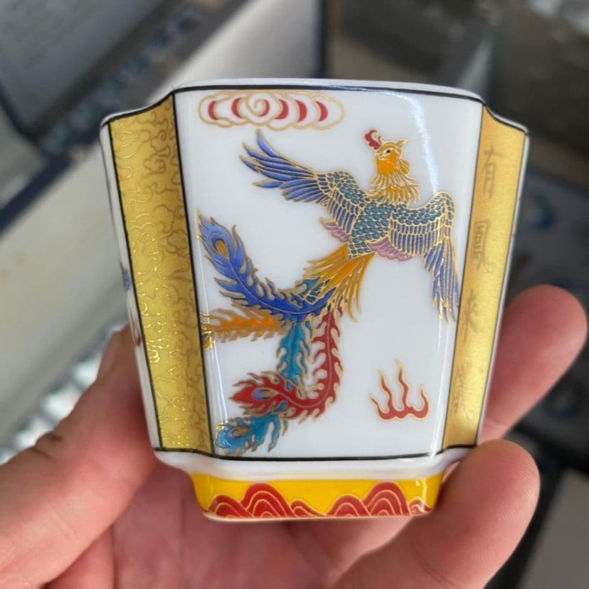 中国茶器 琺瑯彩龍鳳茶杯 カップル杯 主人杯 四方杯 新品未使用