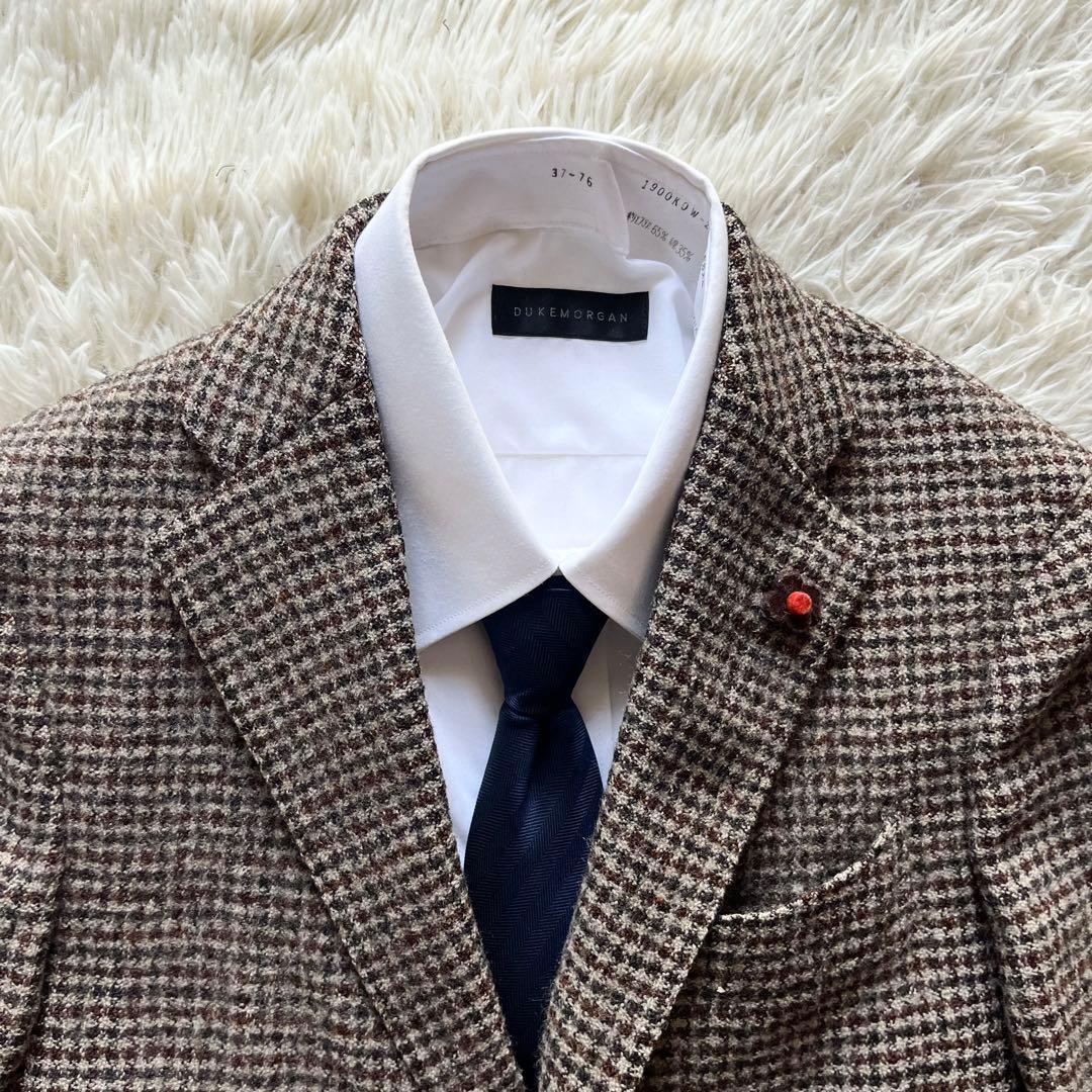 <美品>LARDINI ブラウン ウール ツイード ジャケット サイズ42