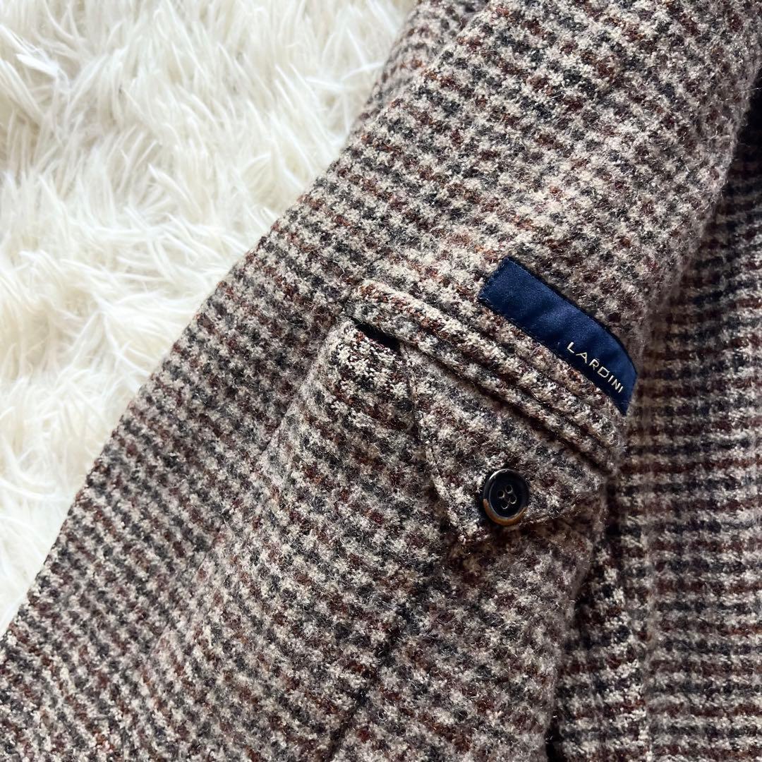 <美品>LARDINI ブラウン ウール ツイード ジャケット サイズ42