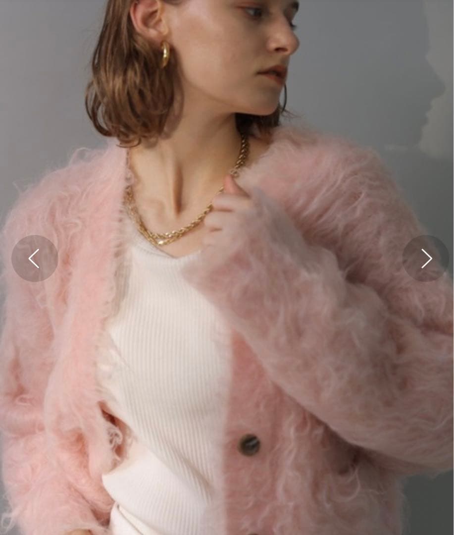 美品！春色　CADUNE シャギー　もふもふカーディガン　ボレロ　ニット　ピンク