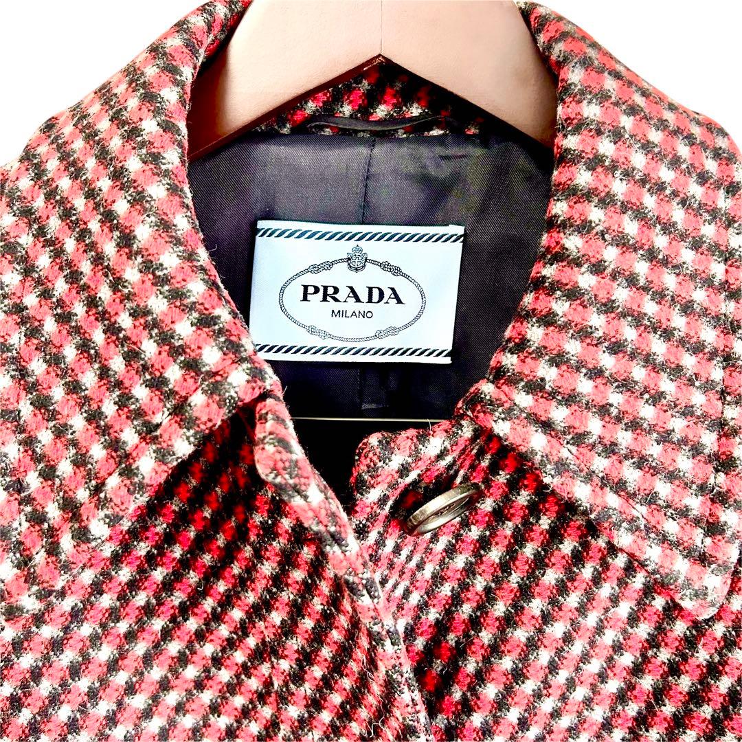 極美品 PRADA コート レディース レッド ブラック