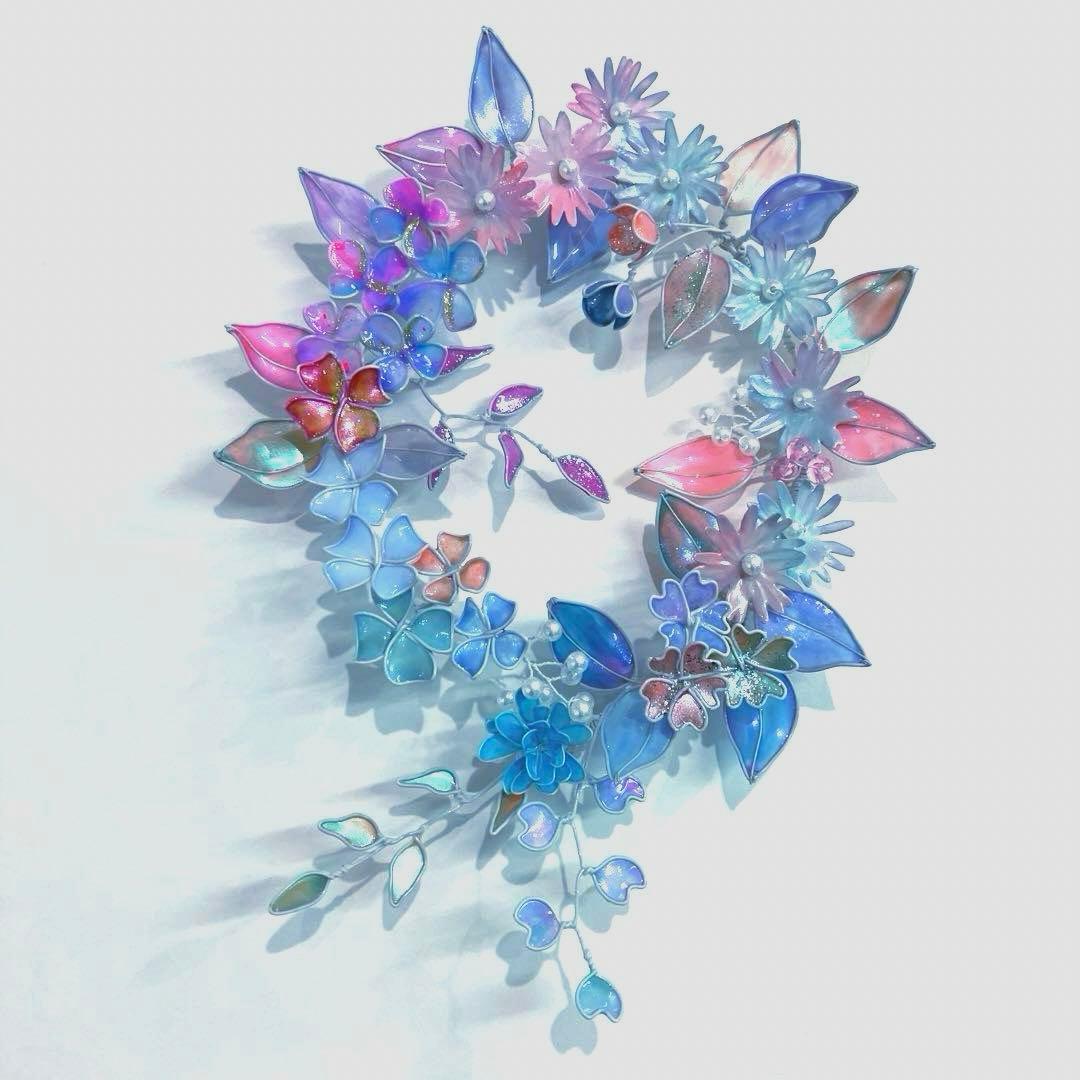 一点物　オーロラ　フラワーボタニカルリース　ワイヤークラフト　ディップアート