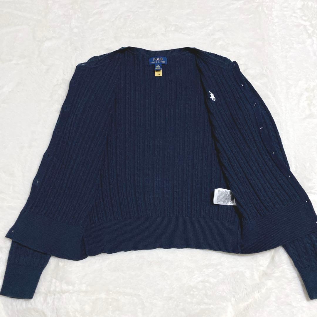 人気 ポロ ラルフローレン ケーブル ニット カーディガン ネイビー 白ポニー