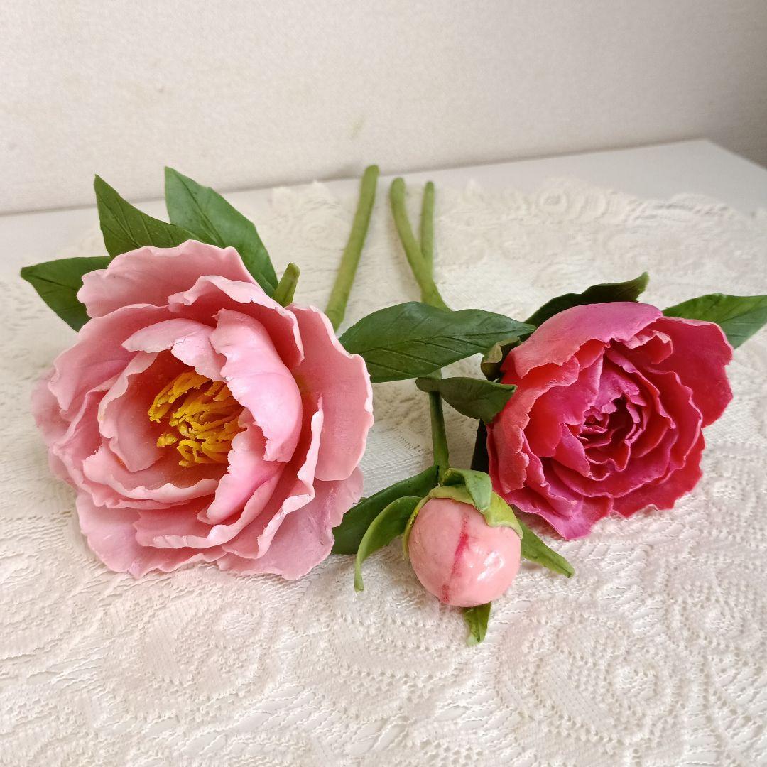 専用　ピンク系芍薬アレンジ メント　クレイフラワー 樹脂粘土