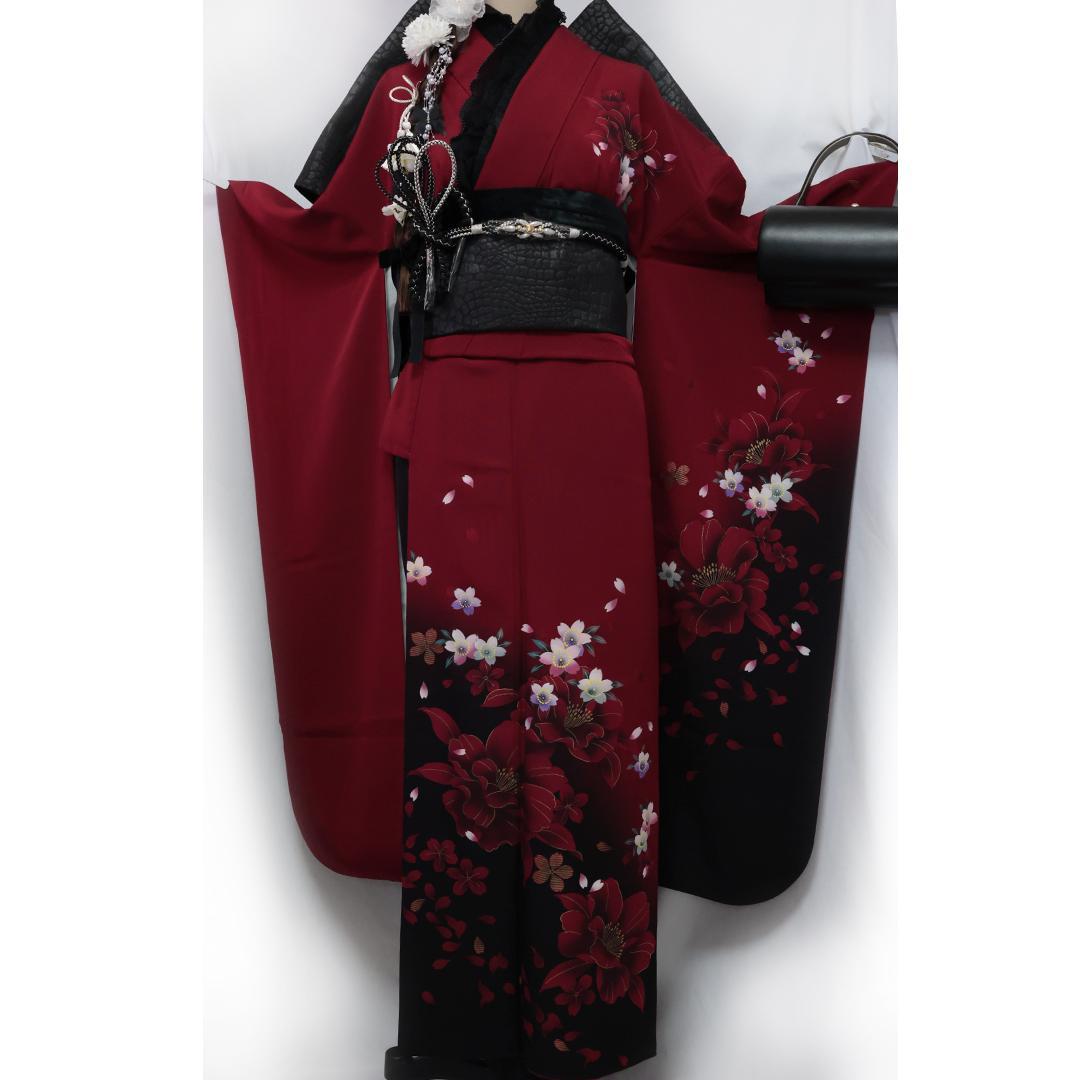美品◆ 振袖6点セット157cm◆フルセット赤成人式前撮り卒業式正絹Nk36