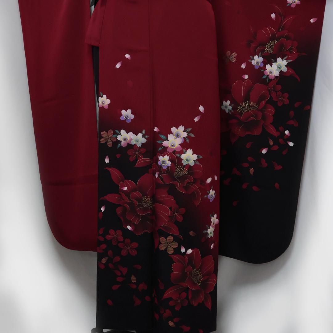 美品◆ 振袖6点セット157cm◆フルセット赤成人式前撮り卒業式正絹Nk36