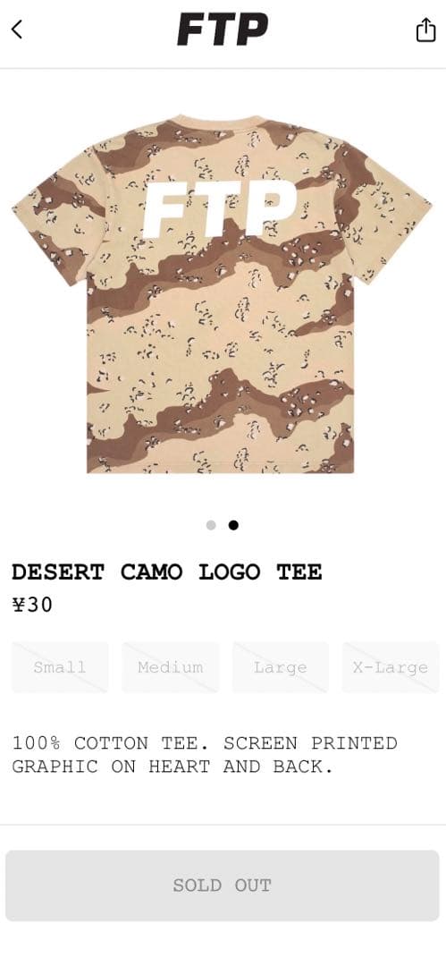 FTP DESERT CAMO LOGO TEE XL新品未使用