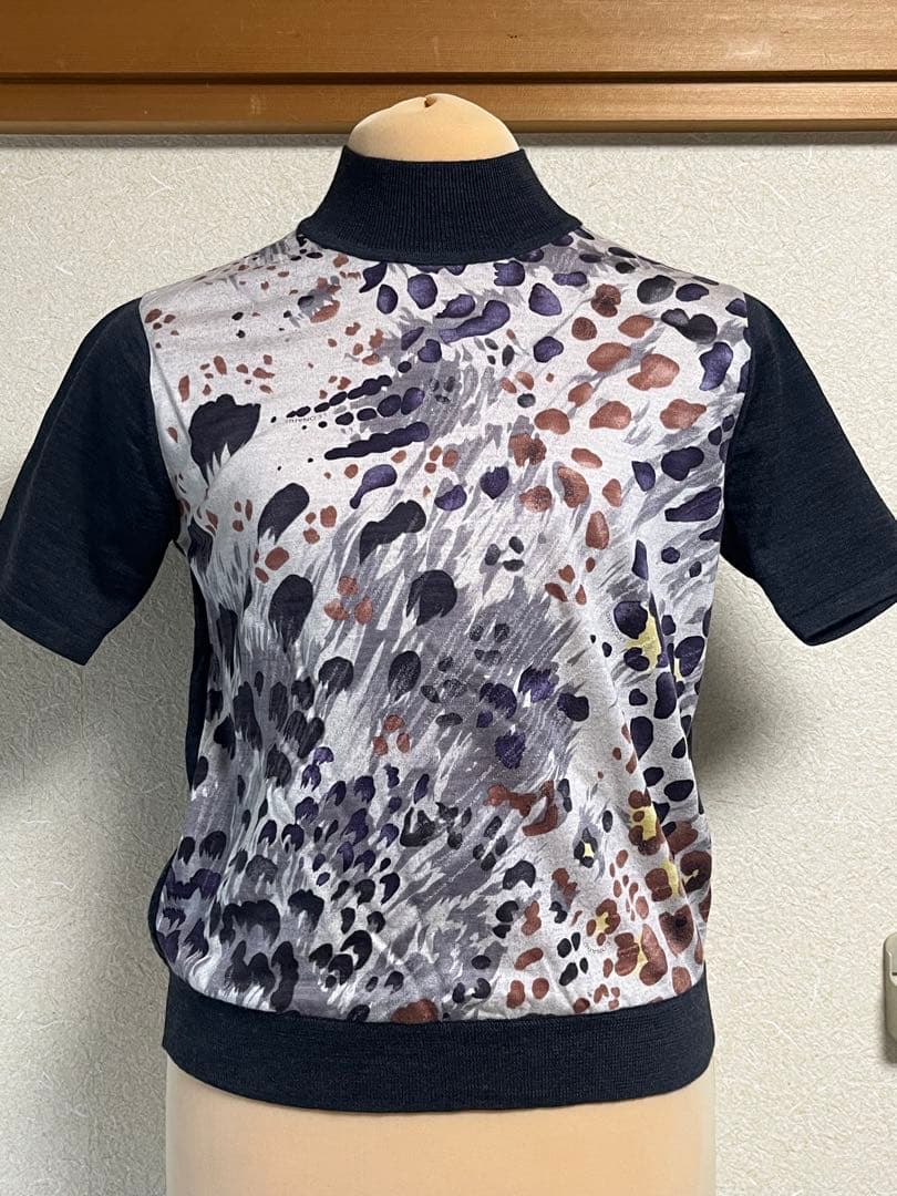 【美品】レオナール カーディガン 半袖カットソー花柄 パンジー風