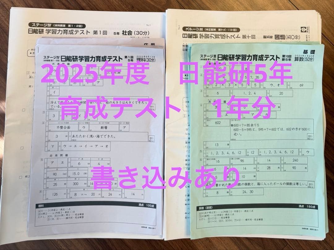 日能研　2025年度　5年生　育成テスト　1年分　書き込みあり