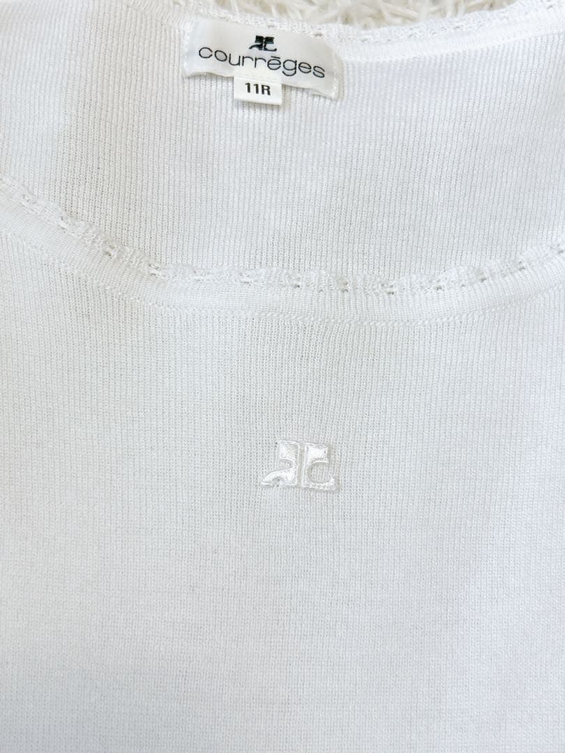 爽やか✨Courreges ポイントロゴ アンサンブル ニット 白 11 透かし