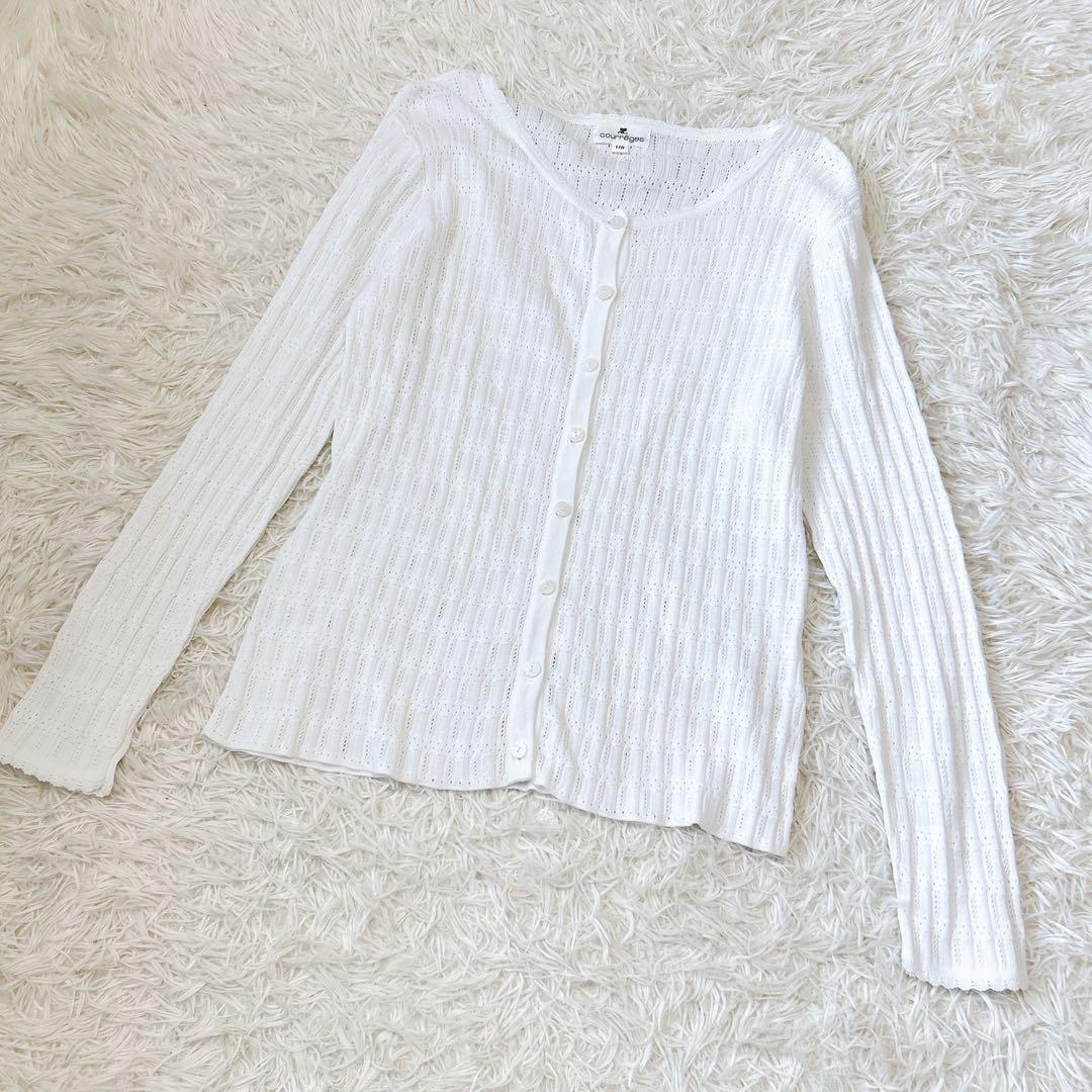 爽やか✨Courreges ポイントロゴ アンサンブル ニット 白 11 透かし