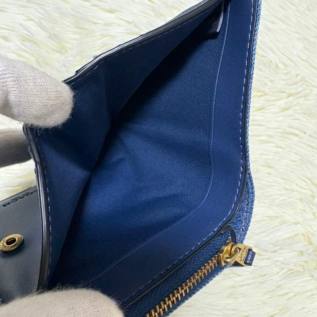 極美品 COACH　財布　デニム　ブルー　ビルフォード　ウォレット cロゴ 近年