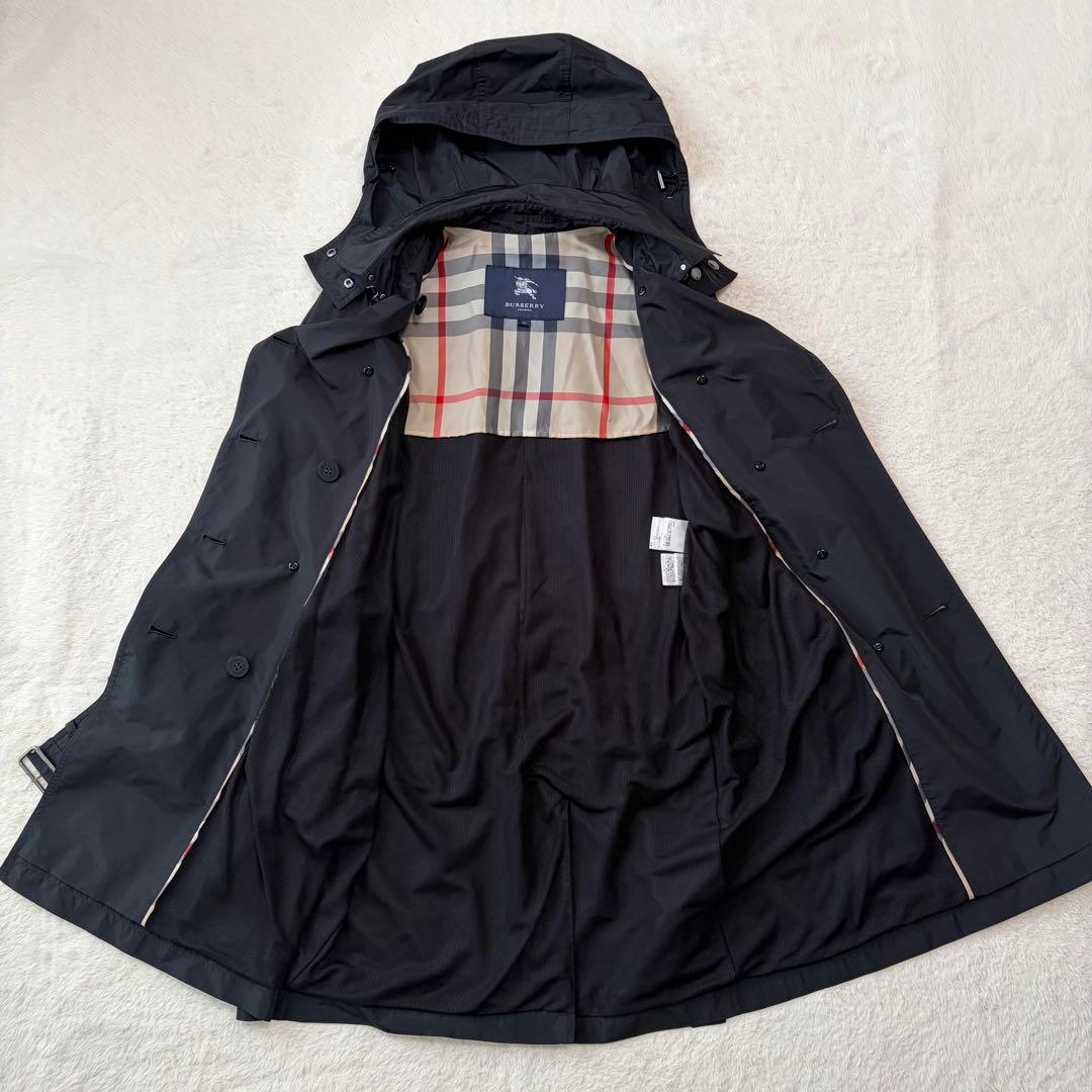 美品 バーバリー フーデット トレンチコート ポリエステル ブラック サイズ L