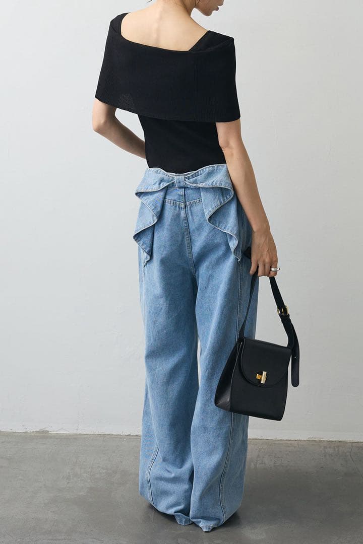 【極美品】Frene バックリボンデザインデニムパンツ　ブルー　M